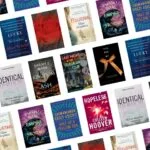 A collage of various book covers arranged diagonally against a white background, featuring diverse titles, authors, and colorful designs.